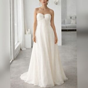 Galina Ivory Chiffon Strapless Empire Waist Wedding Dress sz 8